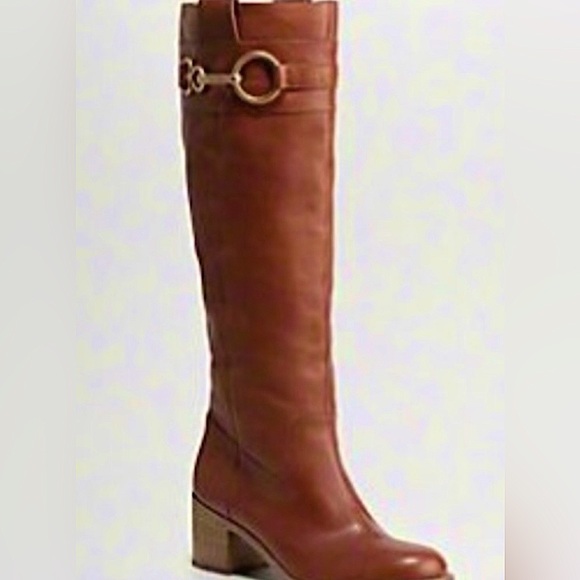 ⭐️ COACH AUDRIE ⭐️TAN/BROWN KNEE HIGH BOOTS W/STACKED WOODEN HEEL SIZE: 39 - Picture 1 of 4